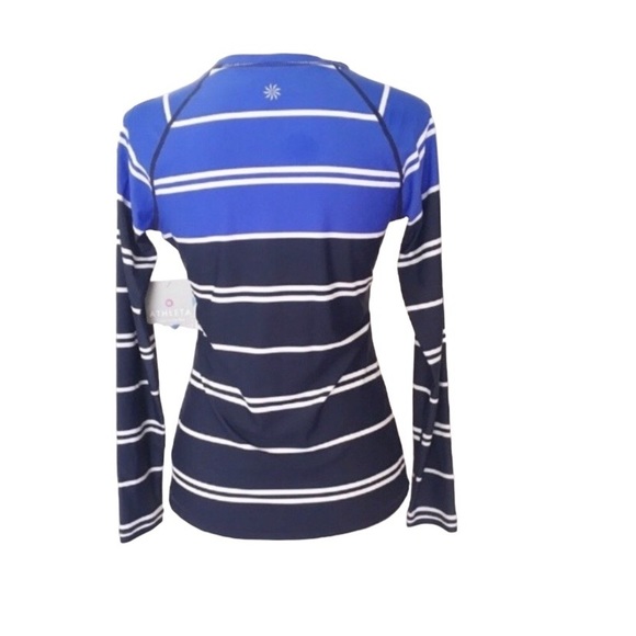 Athleta Long Sleeve Blue White Striped Top Size Small - Picture 2 of 6